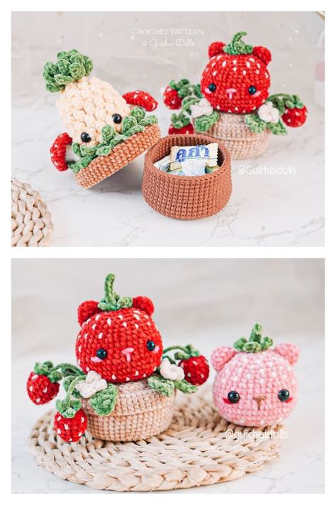 Strawberry Pot Crochet Pattern Free Strawberry Crochet Pattern, Strawberry Crochet Pattern Free, Strawberry Crochet Pattern, Crochet Craft Fair, Strawberry Pots, Crochet Basket Pattern Free, Crochet Strawberry, Cool Gifts For Kids, Diy Magazine