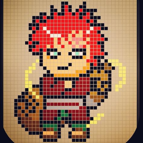 Gaara from naruto perlerbead pattern designed by me. -Rosealine_Black Naruto Cross Stitch, Naruto Perler, Bead Loom Designs, Fuse Bead Patterns, Perler Art, Motifs Perler, Pixel Art Grid, Graph Paper Art, Diy Perler Beads