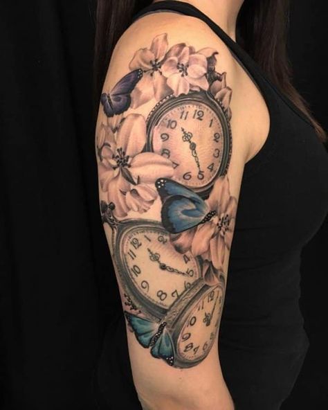 110 Cool Pocket Watch Tattoos That Are Totally Badass Tattoo With Clock, Tattoos Arm Mann, Pocket Watch Tattoos, Vintage Tattoos, Totem Tattoo, Tattoo Diy, Date Tattoos, Clock Tattoo Design, Mommy Tattoos