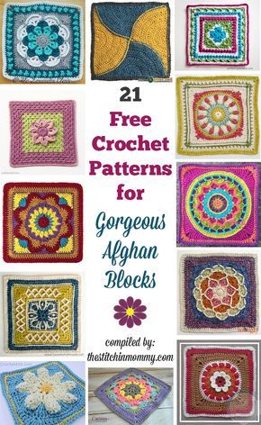 21 Free Crochet Patterns for Gorgeous Afghan Blocks compiled by The Stitchin' Mommy | www.thestitchinmommy.com Motifs Afghans, Crochet Squares Afghan, Motifs Granny Square, Afghan Squares, Granny Square Patterns, Granny Square Crochet Patterns Free, Crochet Granny Square Blanket, Square Crochet Pattern, Crochet Blocks