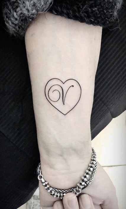 Letter V Tattoo, Celtic Heart Tattoo, A Heart Tattoo, Realistic Heart Tattoo, Arm Quote Tattoos, Heart With Wings Tattoo, Letter Tattoos, Black Heart Tattoos, Simple Heart Tattoos