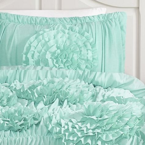 Ruched Bedding, Dorm Room Comforters, Campus Dorm, Aqua Bedding, Dorm Room Bedding, Twin Xl Comforter, Bedroom Oasis, Lush Decor, Comforter Bedding Sets