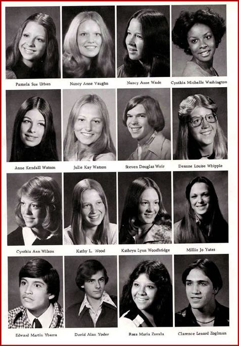 1960s Yearbook Photos, Old Yearbook Photos, 1970s Yearbook, 70s Yearbook, 80s Yearbook, 90s Yearbook Photos, Photo Series Ideas, 90s Yearbook, 1970s Hair