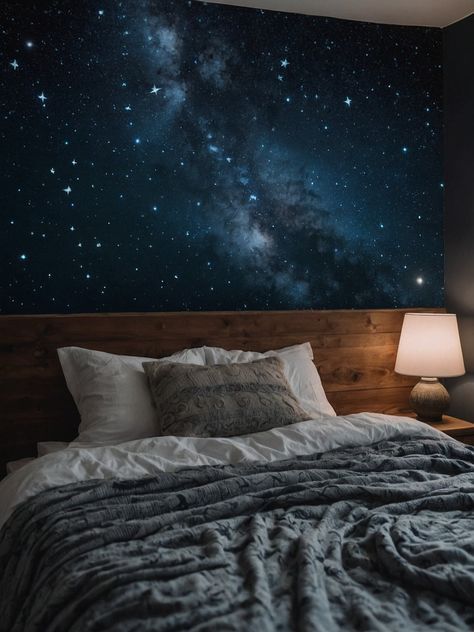 Dreamy Night Sky Bedroom Decor for a Magical Escape 🌌✨ Night Sky Bedroom, Sky Bedroom, Dreamy Night Sky, Dreamy Night, Airbnb Design, Themed Room, Blue Bedroom, Stars At Night, Remodels