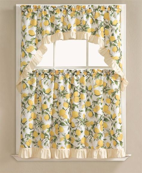 French Country Rug, Kitchen Curtain Sets, Lemon Kitchen, French Country Kitchens, Kitchen Valances, Types Of Curtains, Lemon Decor, French Country Kitchen, Kitchen Curtain