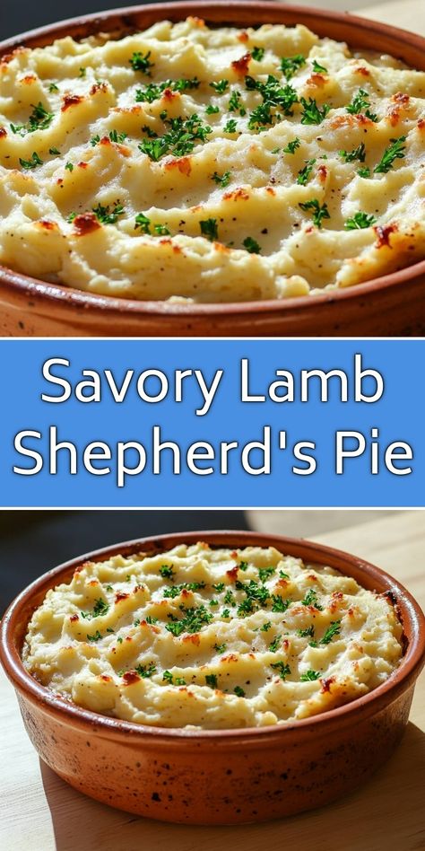 Indulge in this comforting Savory Lamb Shepherd's Pie, featuring a rich lamb filling nestled under a luscious layer of creamy mashed potatoes. Perfect for family dinners or cozy nights in, this dish is sure to warm your heart and satisfy your taste buds. With its flavorful blend of herbs and spices, it's a timeless recipe that brings everyone together at the table! Lamb Shepherds Pie Recipe Easy, Lamb Pies Recipes, Shepherds Pie Recipe Lamb, Leftover Lamb Chops Recipe, Christmas Lamb Recipes, Recipes With Ground Lamb, Irish Shepards Pie, Ground Lamb Recipes For Dinner, Lamb Shepherds Pie Recipe