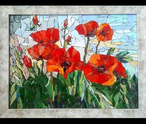 Mosaic Poppies, Realistic Flower Drawing, Landscape Mosaic, Mosaic Tiles Crafts, Mosaic Birdbath, Mosaic Art Diy, Mosaic Garden Art, Mosaic Art Projects, Mosaic Tile Art