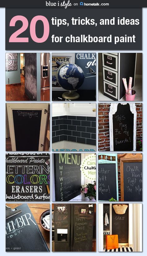 20 Tips & Tricks for Using Chalkboard Paint + A Few Uses You Probably Haven't Thought Of! Homemade vs. Store Bought * Spraypaint vs. Brush On * Clear Chalkboard Paint * Magnetic Primer * Painting on Glass * Cleaning Tips * Alternatives to Paint * How to Paint Over a Chalkboard * AND MORE Chalkboard Paint Ideas, Chalkboard Paint Projects, Chalkboard Crafts, Chalkboard Projects, Blackboard Paint, Paint Makeover, Kid Diy, Magnetic Boards, Glass Cleaning