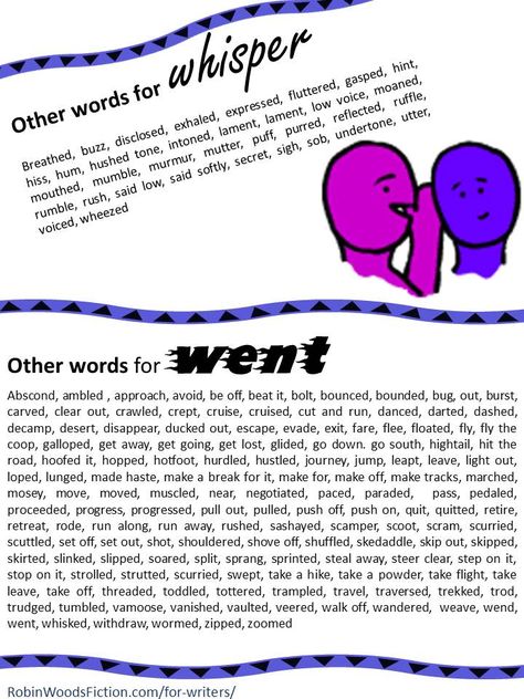 Other Words for Whisper and Went, plus other free resources. www.RobinWoodsFiction.com FREE PDF Writing Synonyms, List Of Synonyms, Rules For Writing, Vocabulary Ideas, Life Of A Writer, I Love Writing, Essay Tips, A Writer's Life, Love Writing