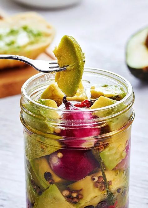 Pickled Avocados Recipe — Eatwell101 Pickled Avocado, Pickled Avocado Recipe, Avocados Recipe, Pickles Canning, Best Avocado Recipes, Fermented Vegetables Recipes, Quick Pickled Vegetables, Pickled Fruit, Pickled Vegetables Recipe