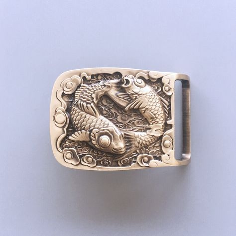 Double Fishes Rectangle Solid Brass Belt Buckle Brand New In Stock Only Buckle No Belt SKU:BUCKLE-BS012 Material is Solid Brass Length Size is, 2.76 inches, Height Size is, 1.97 inches, Weight is 4.59 oz Length Size is,70 mm, Height Size is, 50 mm, Weight is 130 g The inner diameter for back loop is, 1.58 inches (40 mm), fits belt up to 1.58 inches (40 mm) Width Screws On Button Snap On Belts All of our buckles is fitting to all of our Screws On Button Snap on Belts you could please choose your Fun Belt Buckles, Cool Belts For Men, Fish Belt, Cool Belt Buckles, Cool Belt, Buckle Outfits, Brass Belt, Brass Belt Buckles, Vintage Belt Buckles