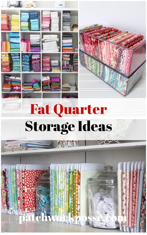 Quilt Kit Storage, Sewing Pattern Storage Ideas Diy, Quilt Fabric Storage Ideas, Quilting Fabric Storage Ideas, Sewing Room Fabric Storage Ideas, Fat Quarter Storage Ideas, Storing Fabric Ideas, How To Store Fabric, Fabric Storage Ideas Organizing