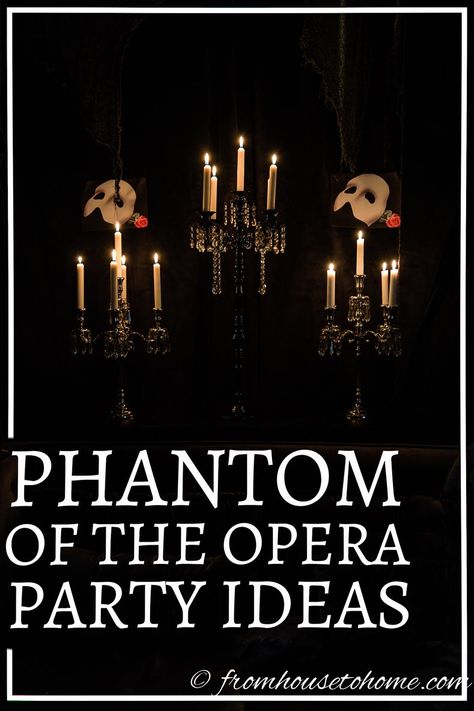 These Phantom of the Opera party ideas are the BEST! I can't wait to do this for my birthday party. I'm sure everyone will love it! Pinning! Opera Theme Party, Phantom Of The Opera Party, Phantom Of The Opera Theme, Phantom Of The Opera Tattoo, Opera Tattoo, Broadway Party, Masquerade Party Decorations, Theme Party Ideas, A Night At The Opera