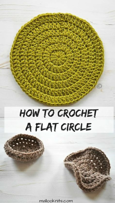 How to make a flat crochet circle - mallooknits.com Easy Crochet Round Placemat, Crochet Lace Circle Pattern, How To Crochet Perfect Circle, Crochet Circle Placemats Free Pattern, Crochet A Circle Pattern, Circular Coaster Crochet Pattern, Crochet A Flat Circle Free Pattern, How To Crochet A Round Circle, How To Crochet A Round Ball