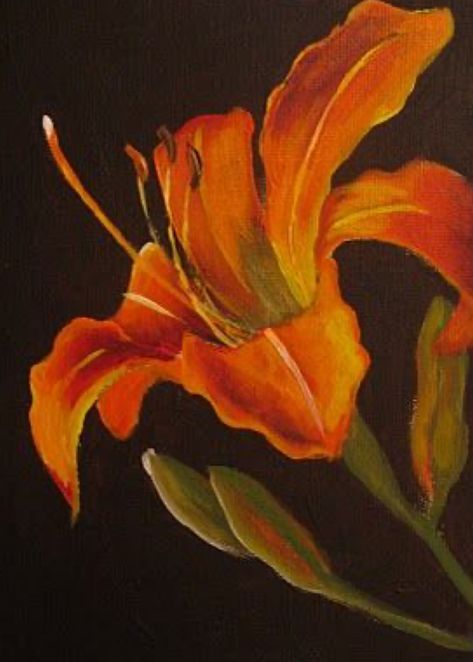 Tiger Lily Painting Acrylics, Lily Painting Acrylic, Tiger Lily Painting, Earthy Paintings, Lilly Painting, Orange Paintings, Alizarin Crimson, Cadmium Orange, Francis Picabia