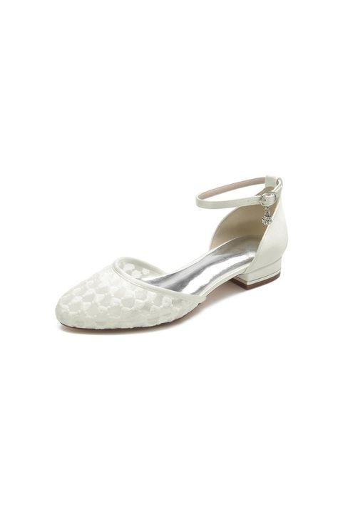 Elevate your wedding or bridesmaid outfit with Ivory Lace Flats with Ankle Strap. Featuring delicate lace embellishments and low heel, these flats offer both style and comfort. Made with a rubber sole and faux leather lining, they are perfect for any occasion. Embellishment: Lace Sole Material: Rubber Heel height: 2.5 cm Lining Material: Faux Leather