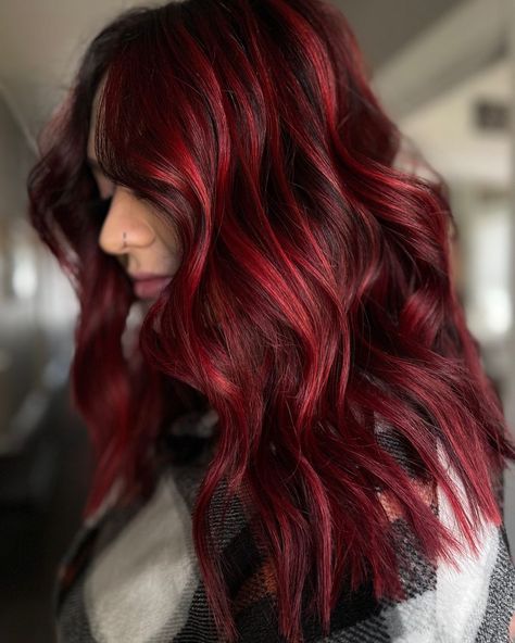 Lovely Dark Brown Hair with Red Highlights Dark Red Purple Hair, Dark Red Balayage, Red Velvet Hair Color, Dark Red Hair Dye, Deep Red Hair Color, Red Highlights In Brown Hair, Red Purple Hair, Red Hair Colors, Cutest Hairstyles