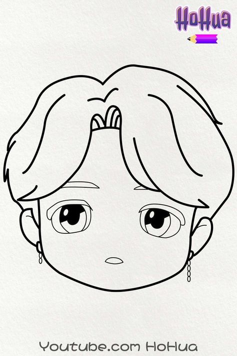 Bts Line Art, Chibi Jimin, Line Art Coloring, Seni Korea, Easy Cartoon Drawings, Color Drawing Art, Girl Drawing Sketches, Kpop Drawings, Easy Doodles Drawings