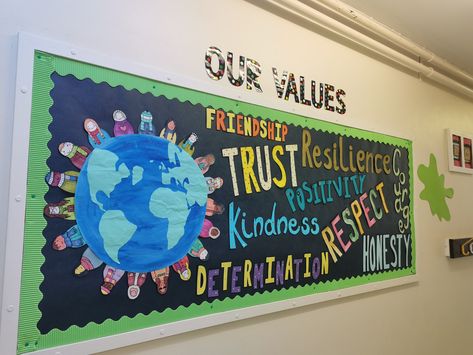 School values display board Core Values Bulletin Board Ideas, School Values Display Ideas, Values Bulletin Board, School Values Poster, School Values Display, Classroom Values, School Values Display Board, Values Education Posters, Moral Values Chart In Classroom