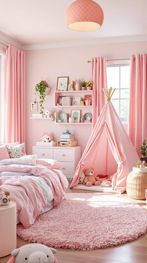 Pink Room Decor Soft Pink Toddler Room, Modern Pink Room Ideas, Simple Girls Room Ideas, Girls Room Pink Walls, Pink Room Ideas For Kids, Pink Toddler Room Ideas, Pink Childrens Bedroom, Paint Ideas For Girls Bedroom, Pink Rooms For Girls Bedrooms