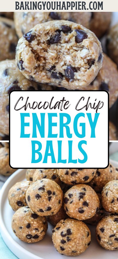 Chocolate Chip Energy Balls, a delightful bite size ball of energy for all ages! These work for breakfast, in packed lunches, or as a snack! Energy Bites Recipe Healthy, Chocolate Chip Energy Balls, Gluten Free Energy Bites, Sweet Easy Recipes, Ball Of Energy, Energy Balls Healthy, Granola Bites, Energy Bites Recipes, Preworkout Snack