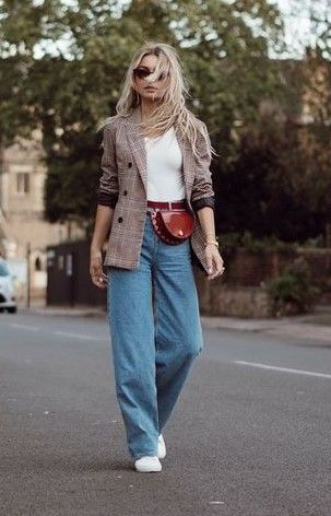 Wide Leg Jeans Outfit Street Style, Wide Jeans Outfit High Waist, Denim Trousers Outfit, High Waisted Wide Leg Jeans Outfit, Outfits With Wide Leg Jeans, Vintage Jeans Outfit, Jeans Blazer Outfit, Saturday Fashion, Wide Leg Trousers Outfit