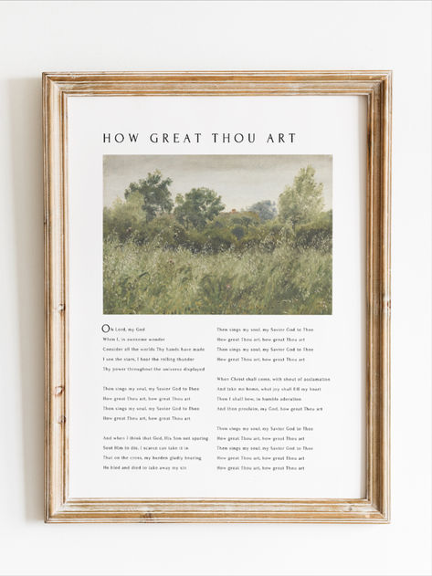 Christian Hymn Wall Art, How Great Thou Art, Worship Song Lyric Quote, Vintage Field, Modern Scripture Print, Religious Home Decor Bible Verse For Living Room, Framed Hymns On Wall, Framed Hymnal Pages, Christian Home Decor Diy, How Great Thou Art, Aesthetic Christian Art, Pacific Natural, Comfy Cozy Home, Hymn Wall Art