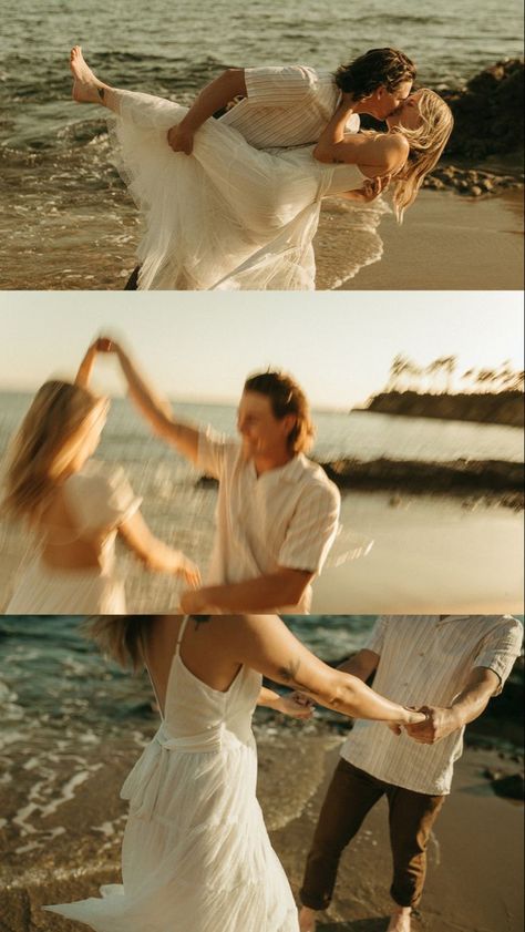 White Beach Engagement Dress, Beach Photo Engagement, Prenup Shoot Beach, Beach Aesthetic Couple Photos, Beach Wedding Picture Ideas Photography, Laguna Beach Couples Session, Nature Wedding Photoshoot, Beach Wedding Photo Inspiration, Engagement Photos Inspo Beach