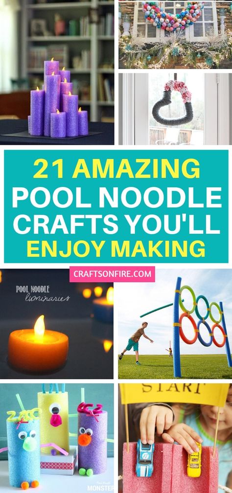 Have loads of fun with these 21 pool noodle crafts that will keep you entertained the entire day! These diy projects are easy to make and you'll also get to make fun diy decorations and outside games! Diy Pool Noodle Crafts, Elementary Crafts, Yard Games For Kids, Noodle Crafts, Diy Outdoor Toys, Outdoor Toys For Toddlers, Pool Noodle Crafts, Fall Parties, Fun Projects For Kids