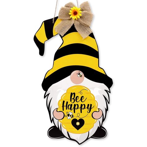 PRICES MAY VARY. BUMBLE BEE FARMHOUSE DECOR: Our cute bumble bee gnome hanger is ready to bring prosperity and good luck to your home. Hang it on the front door, porchway, living room door, kitchen wall or anywhere you like for Mr. Buzz to make you bee happy. HANDMADE BY QUALITY MATERIAL: The whole honey bee door sign is cut by plywood, then carefully painted in water-based paints and gloss varnish sealed for outside protection. The gnome features a yellow & black striped hat, white beard, both Black Wood Door, Bee Gnome, Bee Pictures, Porch Accessories, Door Hanging Decorations, Gnome Door, Wood Door Hanger, Living Room Door, Easter Party Decor