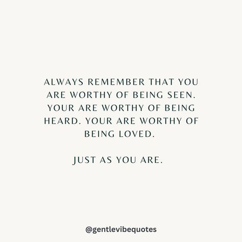 Just a little reminder as you get ready to take on the week. You are worthy of being seen, heard and loved. Just as you are. 💖 Being Seen Quotes, Happiness Affirmations, Affirmations Mindset, Seeing Quotes, Worthy Of Love, Uplifting Thoughts, Vibe Quote, Quotes On Instagram, You Are Loved