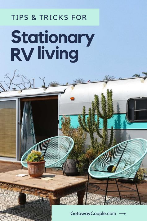 Living In A Camper Full Time Stationary, Stationary Rv Outdoor Setup, Rv Living Full Time Stationary, Rv Living Full Time Decor, Stationary Rv Living, 5th Wheel Living, Travel Trailer Living, Class A Rv, Trailer Living