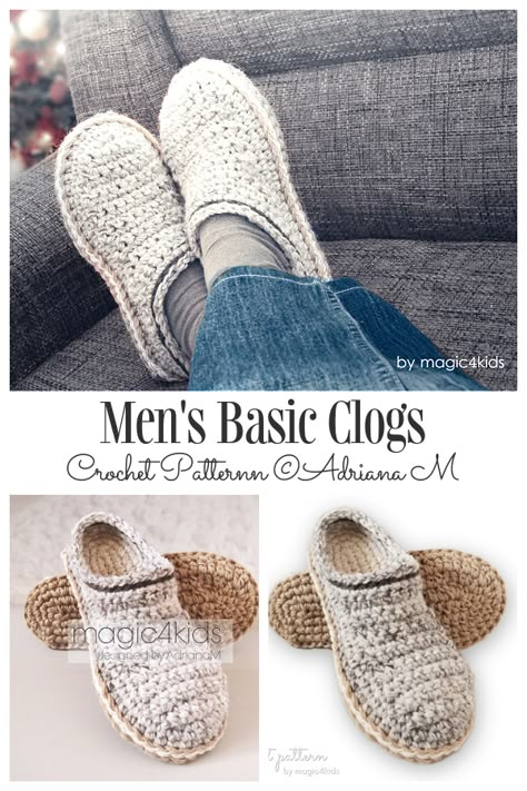 Clog Slippers Crochet Patterns - DIY Magazine Mens Slippers Crochet Pattern, Mens Slippers Crochet, Mens Slippers Pattern, Crochet Slippers Free, Crocheted Slippers, Knit Slippers Free Pattern, Easy Crochet Slippers, Slippers Free Pattern, Slipper Pattern