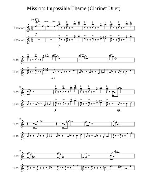 Download and print in PDF or MIDI free sheet music for Mission Impossible Theme by Lalo Schifrin arranged by Thomas Boniface Arrangements for Clarinet in b-flat (Woodwind Duet) Free Clarinet Sheet Music, Simple Clarinet Songs, Clarinet Songs With Letters, Clarinet Notes With The Letters, Bb Clarinet Sheet Music, Kahoot Sheet Music, B Flat Clarinet Sheet Music, Clarinet Sheet Music Classical, Careless Whisper Clarinet Sheet Music