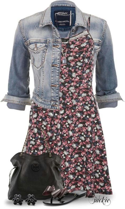 "Dress Up" a jean jacket Dress Outfits Polyvore, Polyvore Casual, Spring Outfits Dresses, Outfit Trends, Stitch Fix Style, Looks Style, Trendy Dresses, Polyvore Outfits, Outfits Casuales