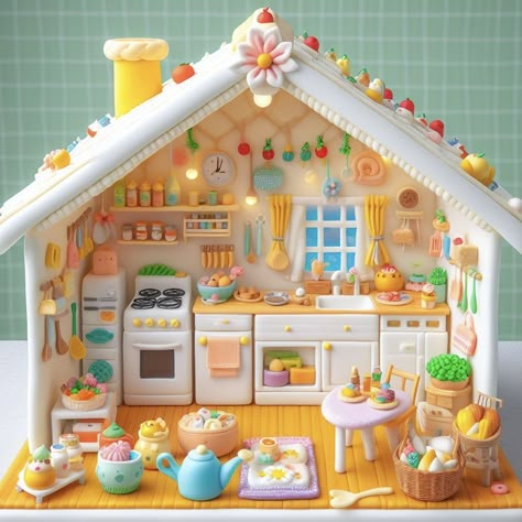 Clay Doll House, 3d Room, Miniature Bakery, Light Clay, Candy House, Mini Doll House, Air Dry Clay Projects, Kawaii Christmas, Miniature Cake