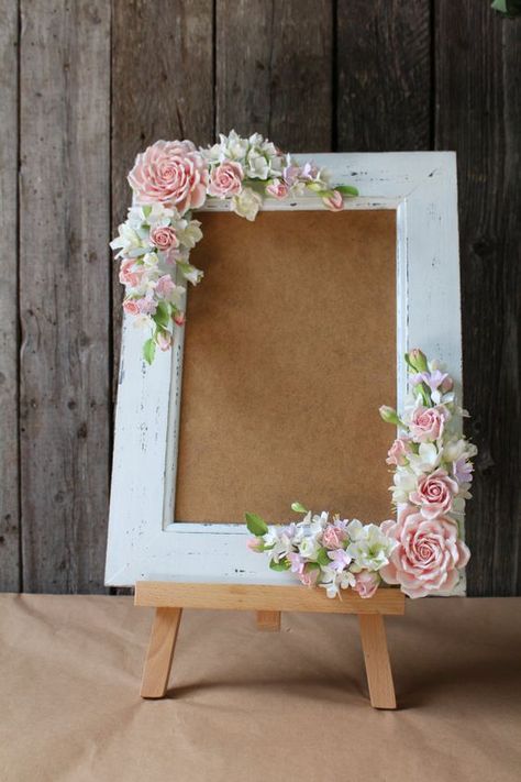 Wedding Frame, Polymer Clay Flowers, Deco Floral, Clay Flowers, Frame Crafts, Wedding Frames, All Flowers, Flower Frame, Flower Making