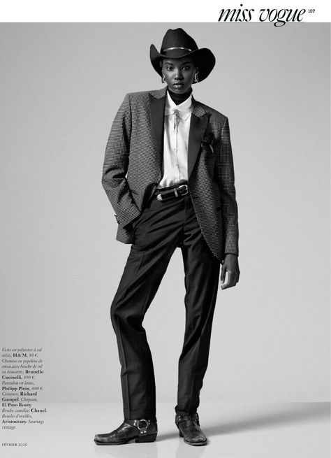 Anok Yai for Vogue Paris by Josh Olins Cowboy Poses, Cowboy Photoshoot, Cowboy Core, Paris February, Anok Yai, Cowboy Aesthetic, Black Cowboys, Urban Cowboy, Career Inspiration