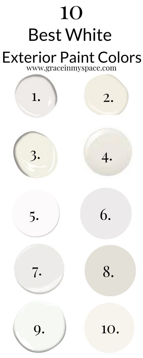 Choosing a white paint for your exterior can be overwhelming. There are hundreds of white paint colors to choose from. So, I've narrowed it down to the top 10 best exterior white paint colors to make it easy! These colors vary in hue and undertone, but are all beautiful, classic and fresh! #fromhousetohaven #whiteexterior #homeexterior #exteriorpaint #exterior #exteriorpainting Sw Exterior White Paint Colors, Sherwin Williams Alabaster Exterior, Best Exterior White Paint Colors, Best Exterior White Paint, Exterior White Paint Colors, White Paint House, Paint Colors Home Depot, Behr Exterior Paint, White Exterior Paint Colors