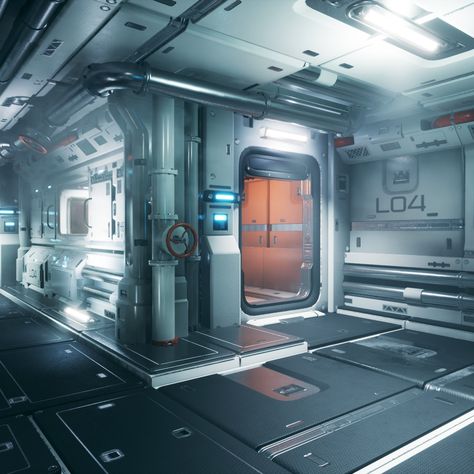 Sci Fi Rooms, Sci Fi Hallway, Space Station Interior, Sci Fi Room, Scifi Interior, Spaceship Interior, Sci Fi Design, Sci Fi Environment, Futuristic Interior