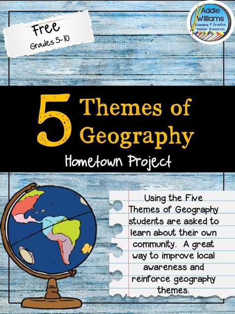 FREE Five Themes of Geography Activity Apply the five themes of geography to your home town! Everything included to get started today! 5 Themes Of Geography, Geography Printables, Themes Of Geography, Geography Themes, Five Themes Of Geography, Middle School Geography, Geography Classroom, 7th Grade Social Studies, Geography Project