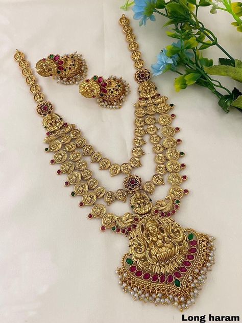 Gold Plated Temple Bridal Long Haram Jewelry Set Temple Jewelry, Bridal Jewelry Set, Bollywood Style, Temple Jewellery, Bridal Jewelry Sets, Bollywood Fashion, Jewelry Set, Bridal Jewelry, Charm Necklace