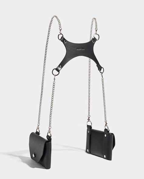 How To Style A Harness, Leather Bags With Chain Strap, Leather Straps Harness, Leather Bag With Chain Strap For Fashion, Harness With Pockets, Punk Strapped Fitted Harness, Harness Style, Fleet Ilya, Chain Harness