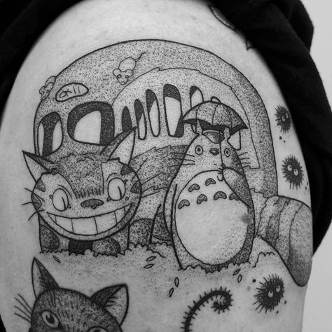 Cat Bus Tattoo, The Cat Returns Tattoo, Catbus Tattoo, Bus Tattoo, Cat Bus Totoro, Totoro Tattoo, Ghibli Tattoos, Cat Bus, Studio Ghibli Tattoo