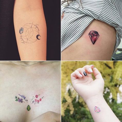 12 Dazzling Birthstone Tattoo Ideas April Birthstone Tattoo, Gemstone Tattoo Realistic, Gemstone Tattoos, Birthstone Tattoo Ideas, Birthstone Tattoos, Gemstone Tattoo, September Pictures, Stone Tattoo, Gem Tattoo