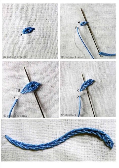 Alternating Twisted Chain Stitch 8CE Heavy Chain Stitch Embroidery, Sulaman Pita, Embroidery Stitches Beginner, Chain Stitch Embroidery, Hand Embroidery Videos, Basic Embroidery Stitches, Hand Embroidery Tutorial, Embroidery Stitches Tutorial, Heavy Chain