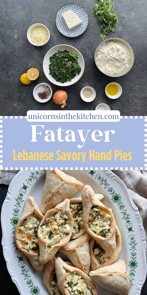 Fatayer (Lebanese Savory Hand Pies) • Unicorns in the Kitchen Savory Vegetarian Hand Pies, Vegetarian Hand Pies, Savory Hand Pie, Meat Hand Pies, Savory Hand Pies Recipes, Fatayer Recipe, Lebanese Meat Pies, Savory Hand Pies, Hand Pies Savory