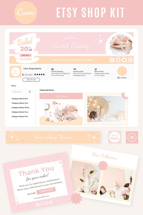 Pink Etsy Shop Banner Kit - Etsy Store Template - Canva Template Bundle - Etsy Store Branding Etsy Shop Branding Kit, Etsy Shop Banner Ideas, Etsy Store Banner, Store Branding, Etsy Shop Branding, Shop Branding, Etsy Branding, Etsy Shop Banner, Opening An Etsy Shop