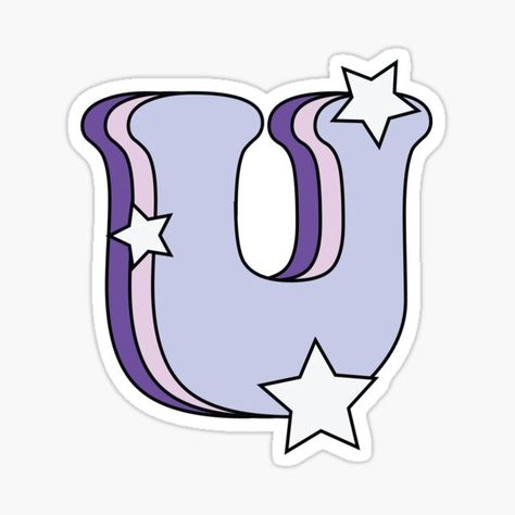 Throw it back to the 70s with this super cute graphic of the letter U in a trendy font with stars and in pink and shades of purple colors. Great as a sticker on your water bottle, laptop, skateboard, or anywhere you wanna show it off! • Millions of unique designs by independent artists. Find your thing. Easy Still Life Drawing, Alphabet U, Purple Colour Shades, U Letter, Linen Board, Back To The 70s, Alfabet Font, Purple Stars, Throw It Back