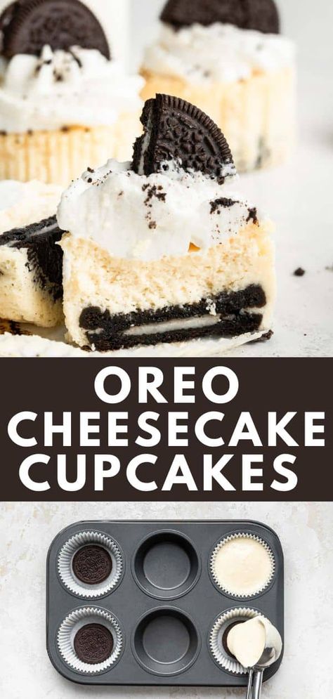 Oreo Cheesecake Cupcakes, Cheesecake Cupcakes Recipe, Mini Oreo Cheesecake, Oreo Cheesecake Recipes, Cookies And Cream Cheesecake, Mini Cheesecake Recipes, Cream Cheese Desserts, Single Serve Desserts, Dessert For Two